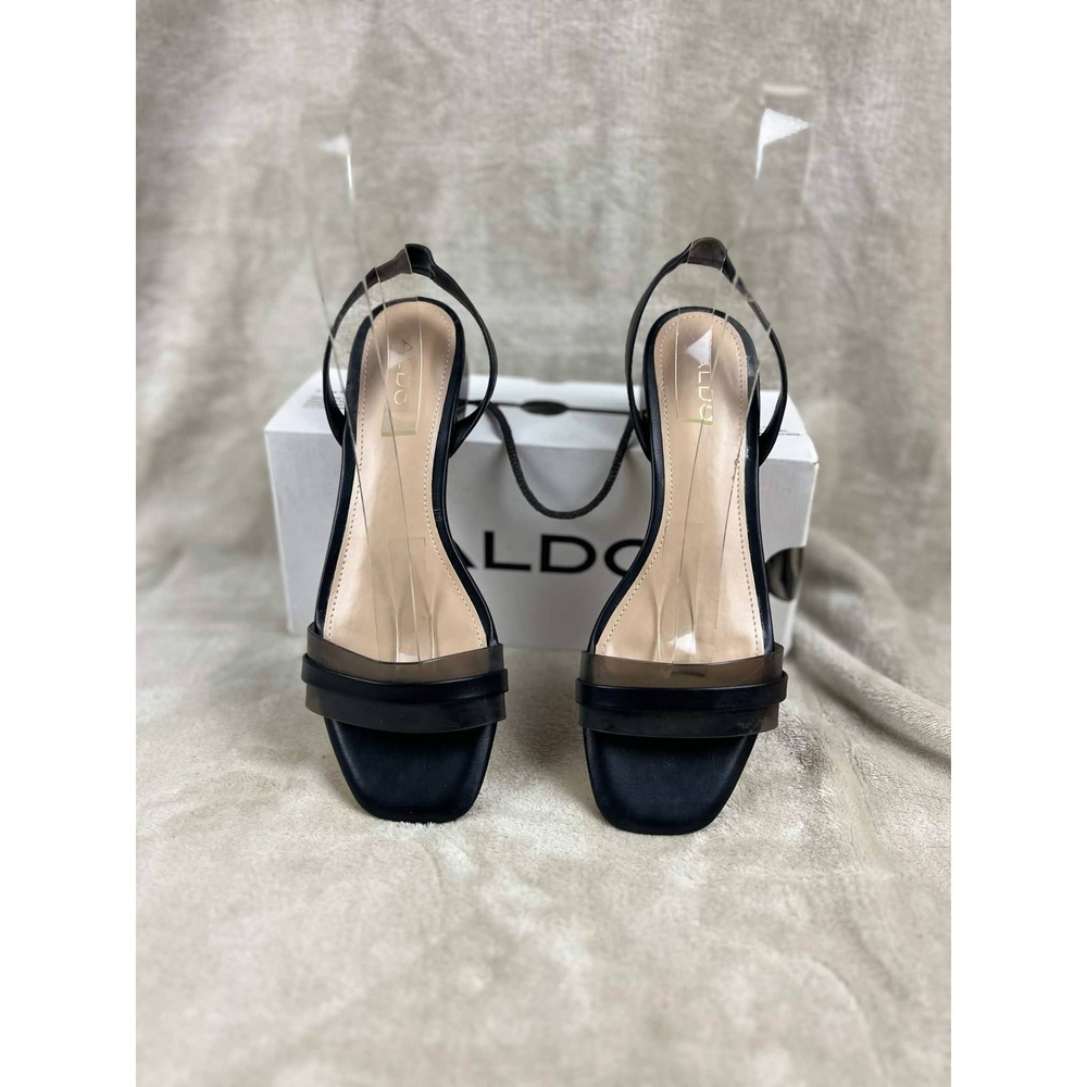 Aldo Macyflex Black Translucent Strap Low Block Heel Slingback Sandals Size 8
